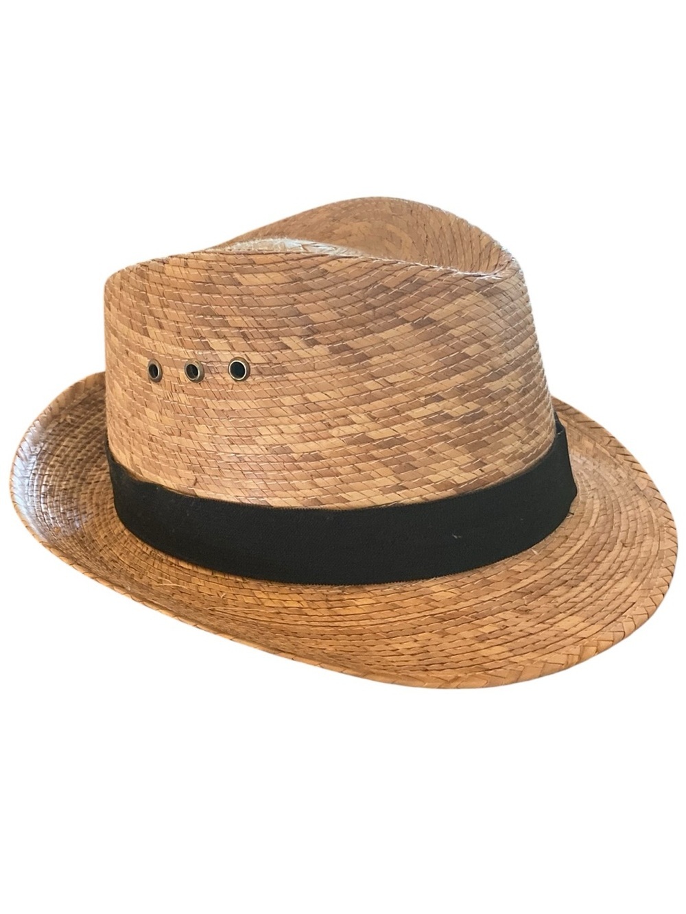 Fedora Hat Palm Leaf Straw ventilation grommets Coastal Resortwear Vacation